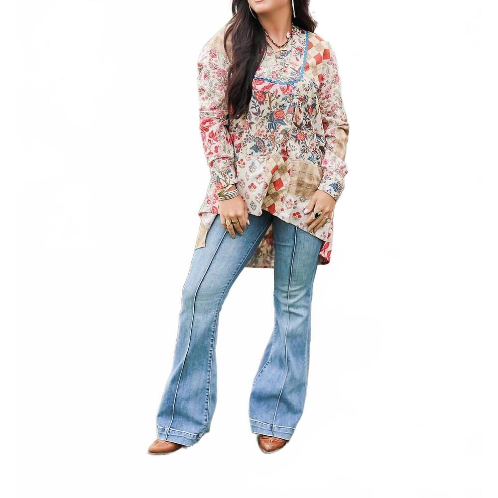 NEW LAYERZ CLOTHING nina long sleeve top in red/blue
